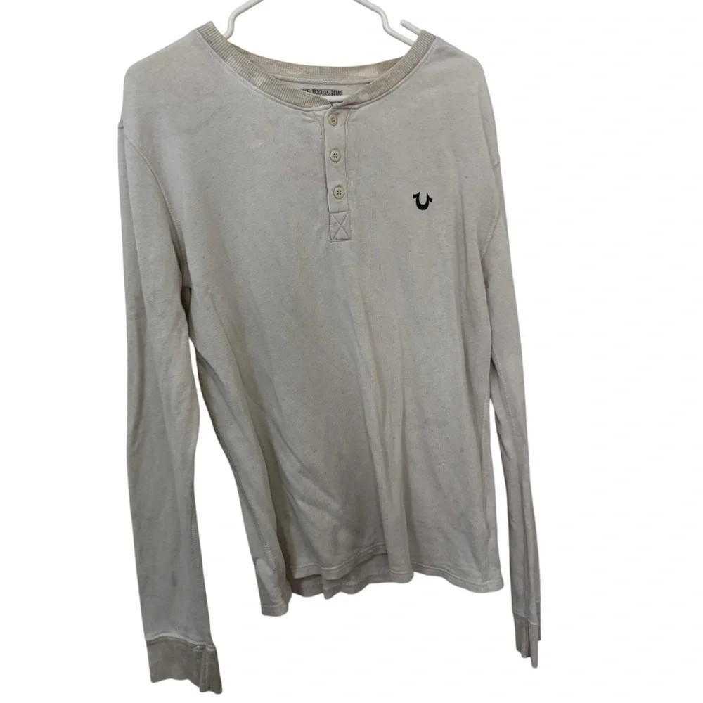 True Religion Beige off white  Long-Sleeve cotton linen shirt